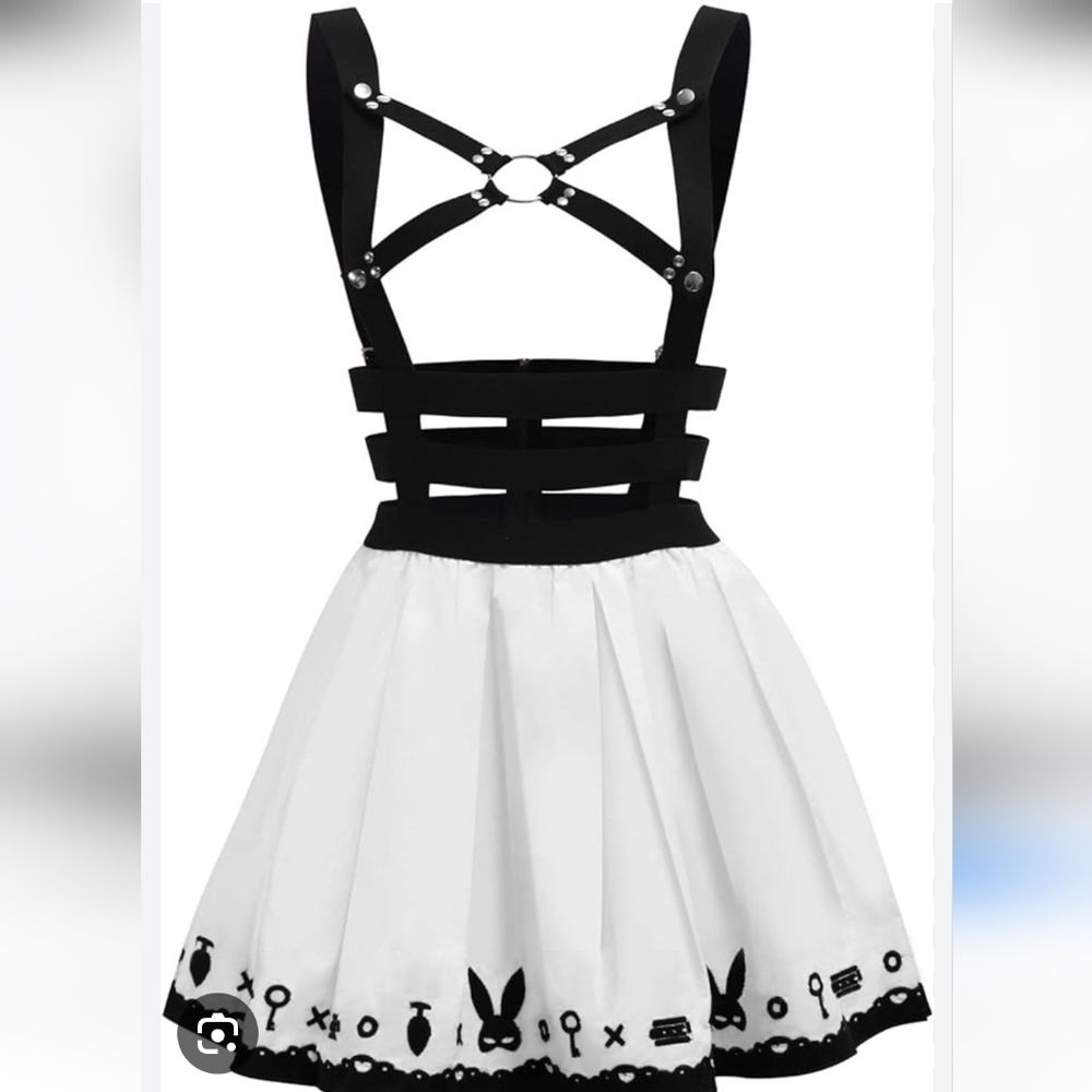 Black and White Strappy Dress with Bunny Print